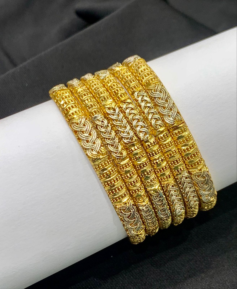 Elegant Gold & Silver Tone Bangles – Set of 6 | Premium Artificial Jewelry