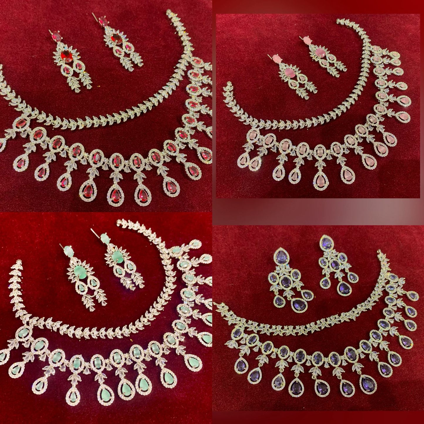 Luxury Artificial Necklace & Earrings Set – Premium Stones & Silver Finish