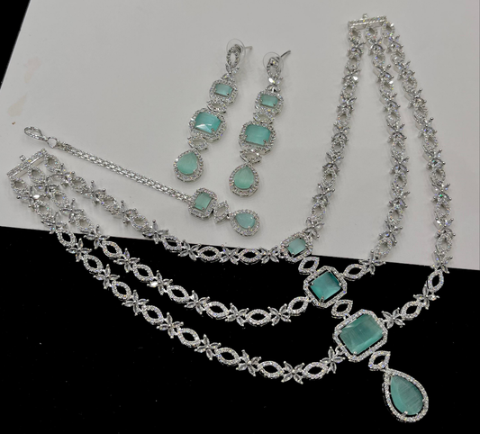 Luxury Artificial Jewelry Set with Green Stones – Necklace, Earrings & Bracelet