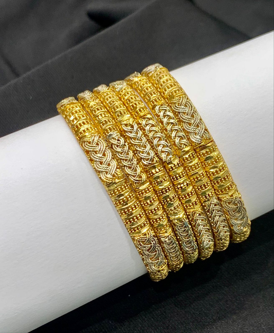 Elegant Gold & Silver Tone Bangles – Set of 6 | Premium Artificial Jewelry
