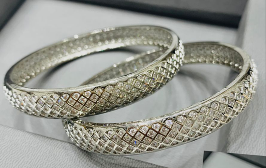 Elegant Silver-Plated Artificial Bangles with Sparkling Stones – 2 Piece Set