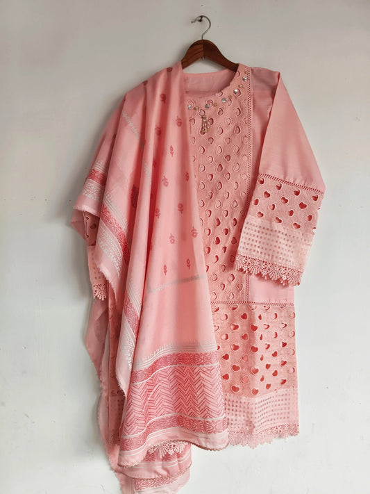3-Piece Lawn Embroidered Suite soft pink