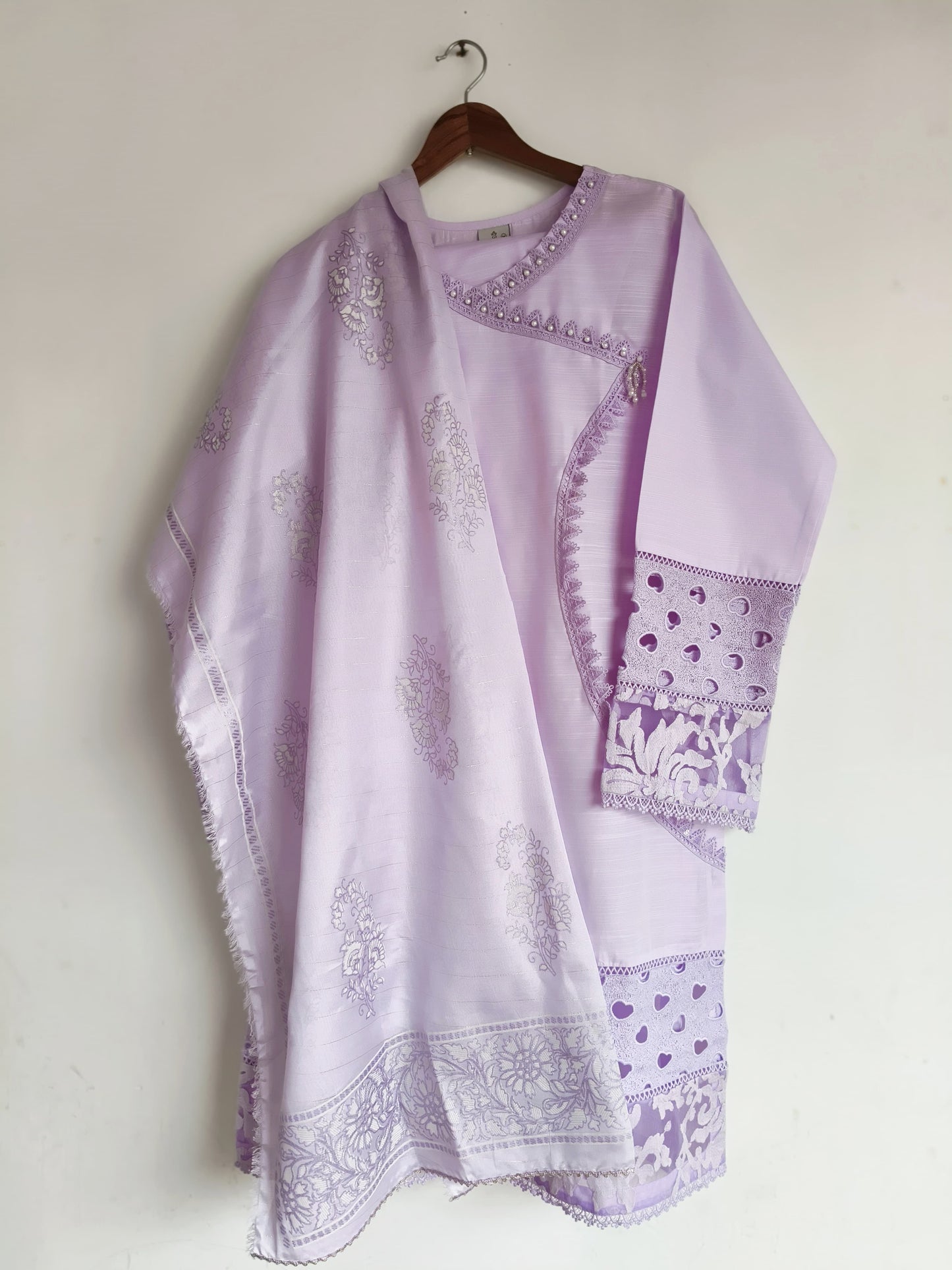 Embroidered 3-Piece Lawn Suit light purple