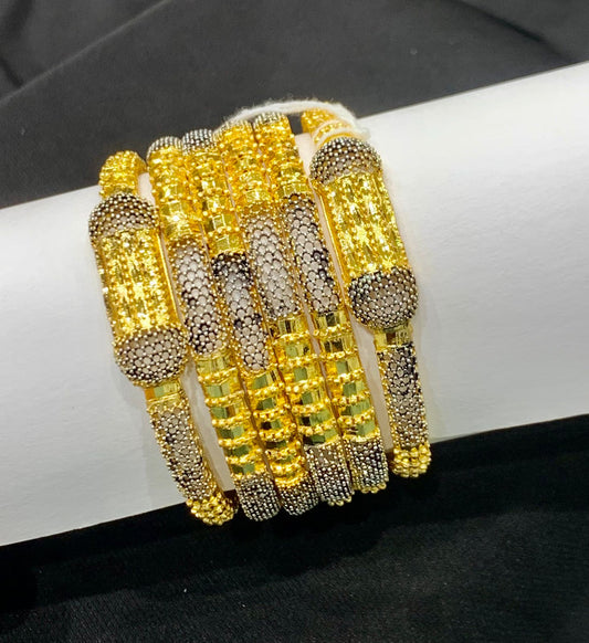 Luxury Gold Plated Bangles with Stone Detailing – Set of 6 | Designer Artificial Jewelry