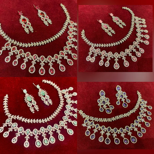 Luxury Artificial Necklace & Earrings Set – Premium Stones & Silver Finish