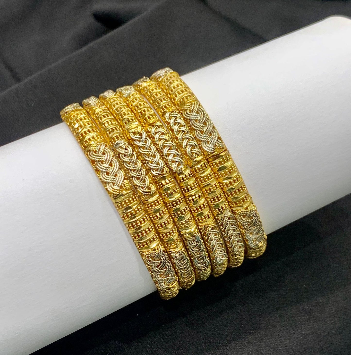 Elegant Gold & Silver Tone Bangles – Set of 6 | Premium Artificial Jewelry